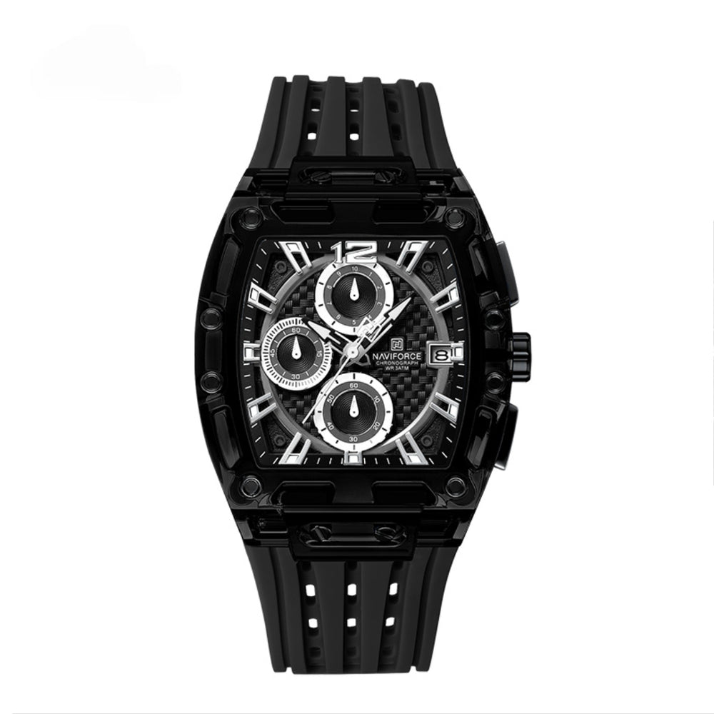Relógio Esportivo Masculino Naviforce NF7105 Cronógrafo de Quartzo com Caixa Transparente e Pulseira de Silicone