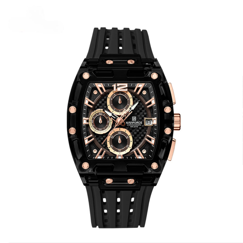 Relógio Esportivo Masculino Naviforce NF7105 Cronógrafo de Quartzo com Caixa Transparente e Pulseira de Silicone
