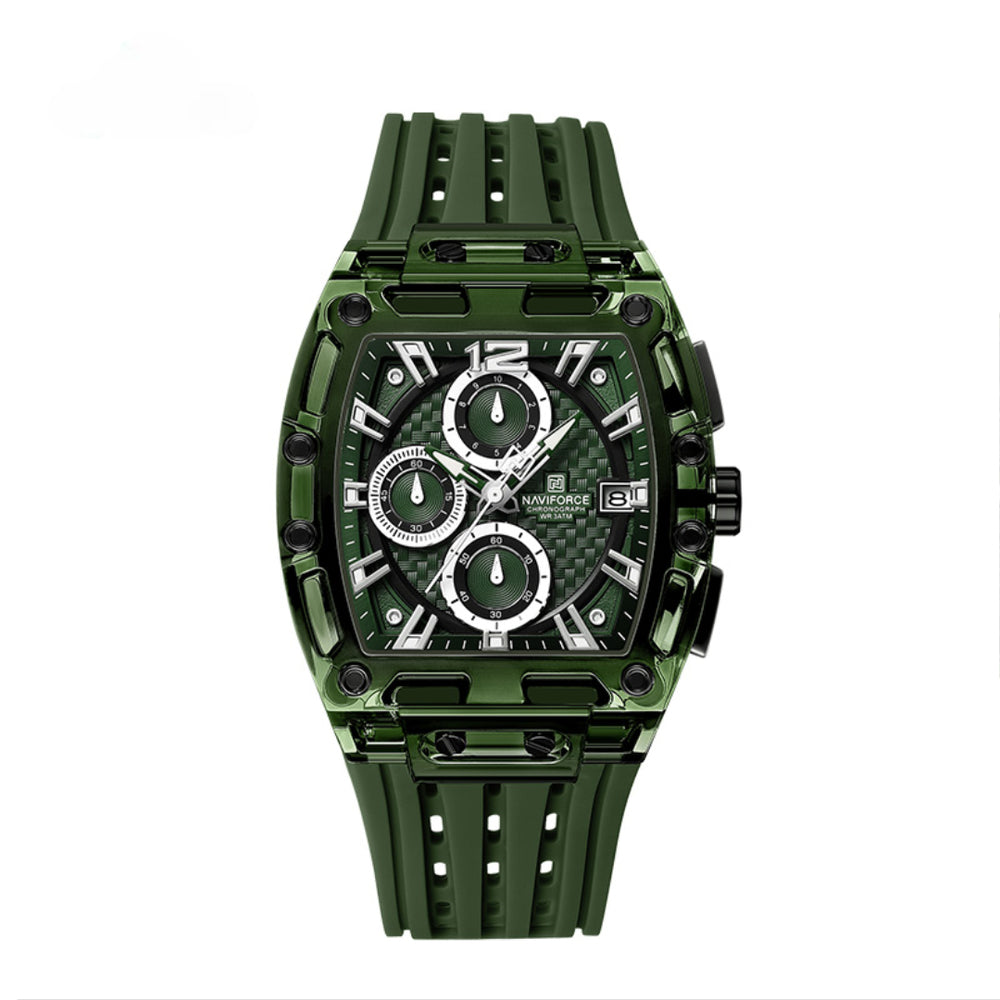 Relógio Esportivo Masculino Naviforce NF7105 Cronógrafo de Quartzo com Caixa Transparente e Pulseira de Silicone