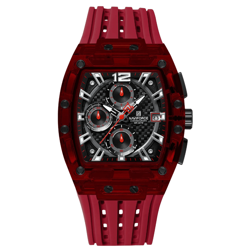Relógio Esportivo Masculino Naviforce NF7105 Cronógrafo de Quartzo com Caixa Transparente e Pulseira de Silicone