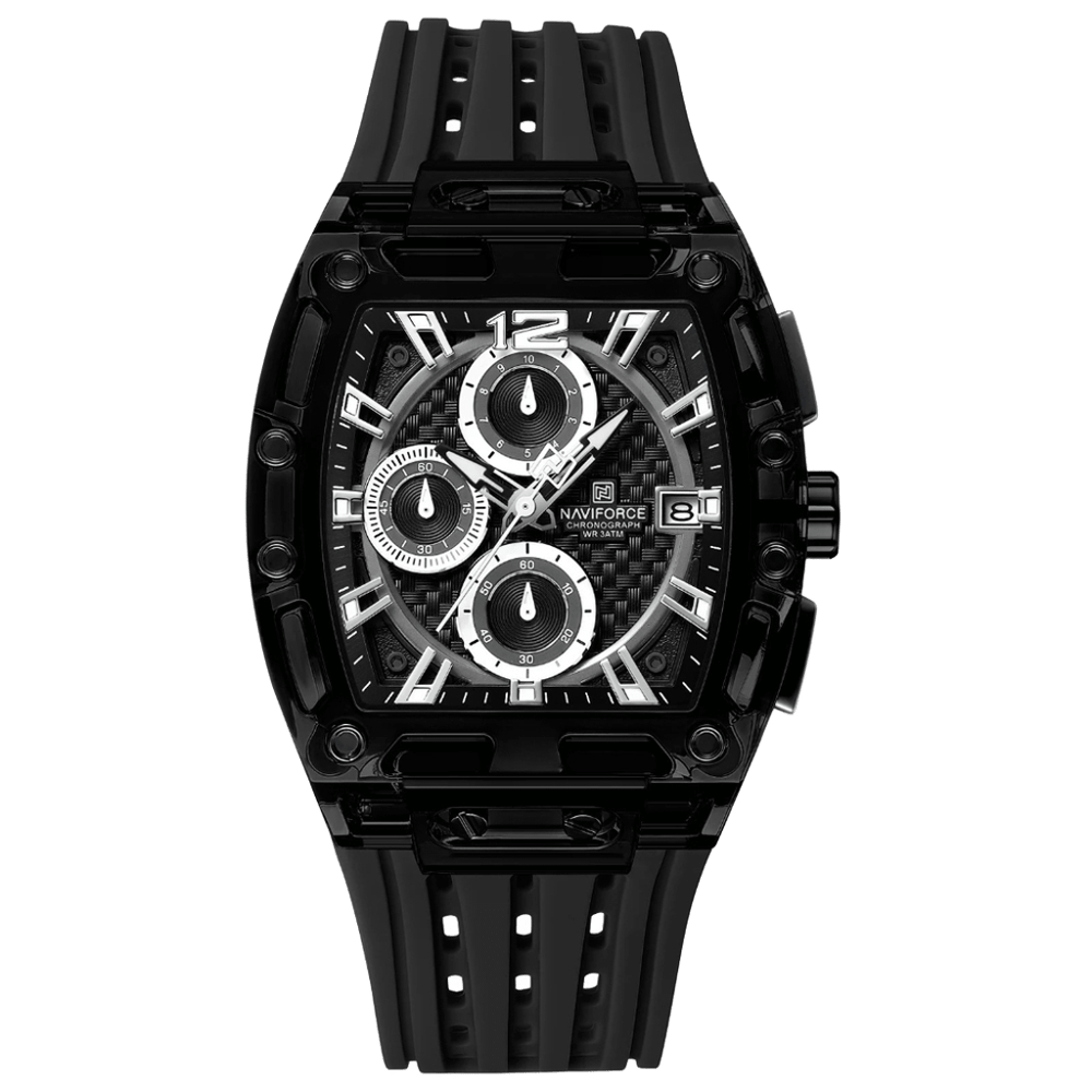 Relógio Esportivo Masculino Naviforce NF7105 Cronógrafo de Quartzo com Caixa Transparente e Pulseira de Silicone