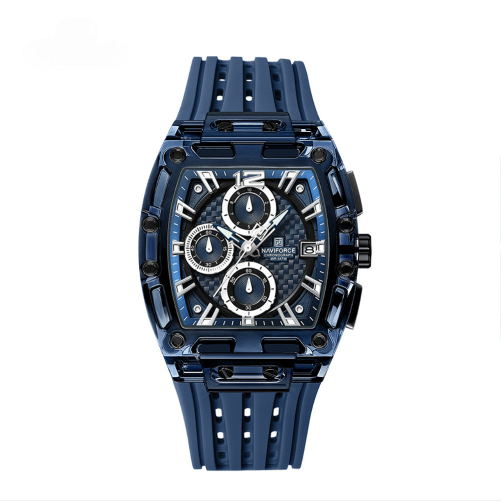 Relógio Esportivo Masculino Naviforce NF7105 Cronógrafo de Quartzo com Caixa Transparente e Pulseira de Silicone