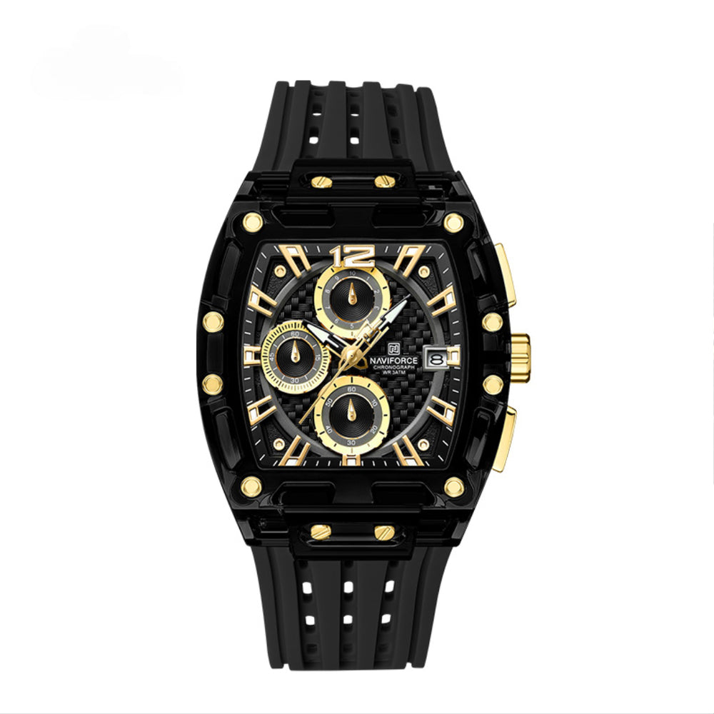 Relógio Esportivo Masculino Naviforce NF7105 Cronógrafo de Quartzo com Caixa Transparente e Pulseira de Silicone