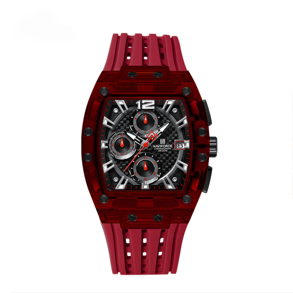 Relógio Esportivo Masculino Naviforce NF7105 Cronógrafo de Quartzo com Caixa Transparente e Pulseira de Silicone