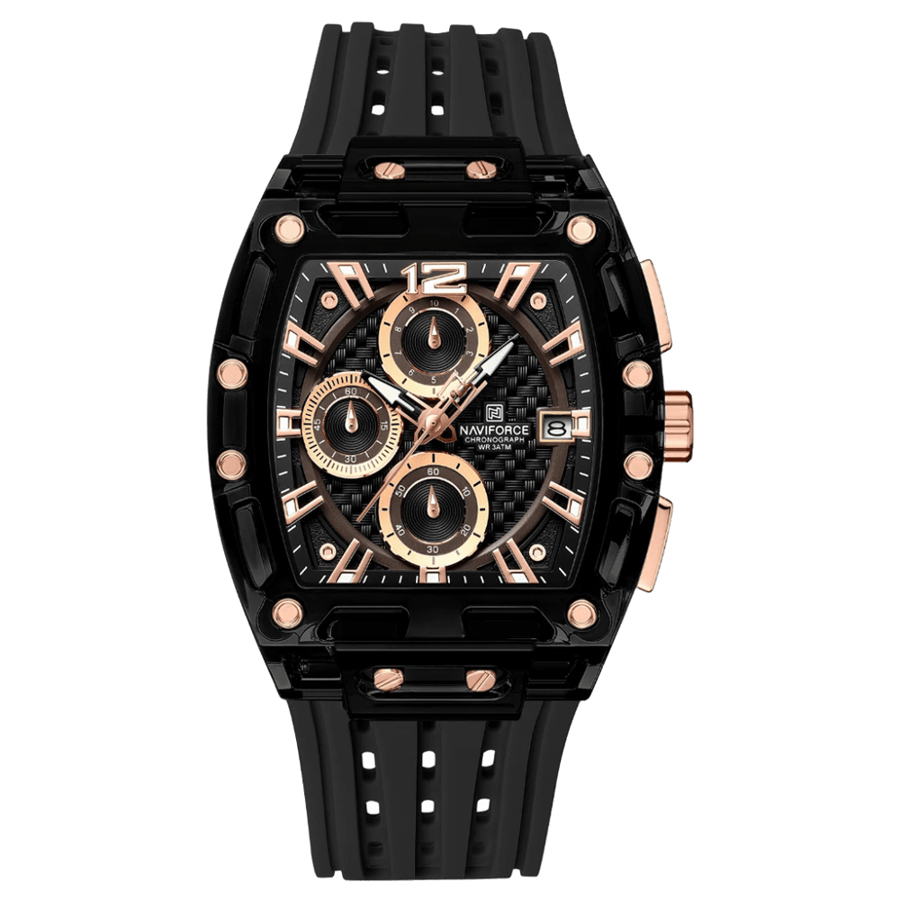 Relógio Esportivo Masculino Naviforce NF7105 Cronógrafo de Quartzo com Caixa Transparente e Pulseira de Silicone