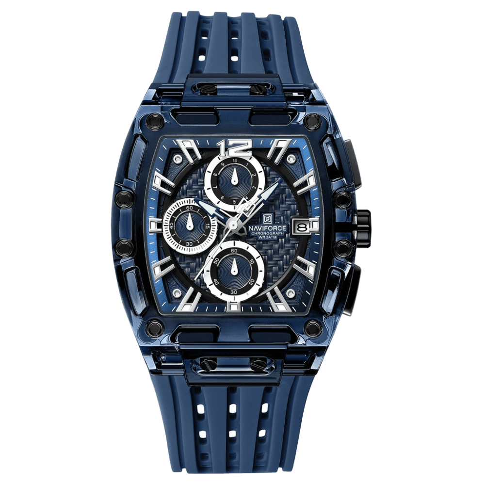 Relógio Esportivo Masculino Naviforce NF7105 Cronógrafo de Quartzo com Caixa Transparente e Pulseira de Silicone