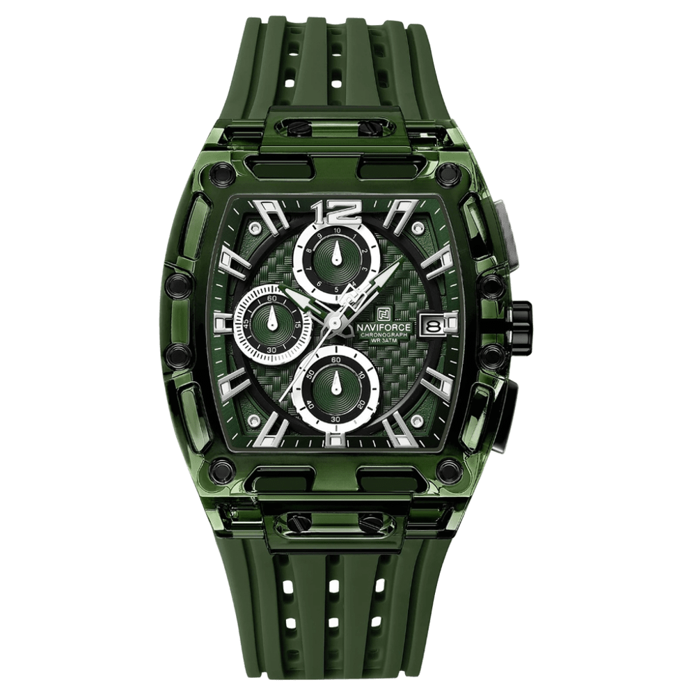 Relógio Esportivo Masculino Naviforce NF7105 Cronógrafo de Quartzo com Caixa Transparente e Pulseira de Silicone