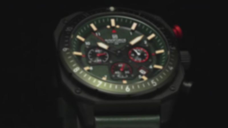 Ponsverus Vídeo Produto Relógio Esportivo Masculino Naviforce NF8057 Cronógrafo de Quartzo Vintage Militar com Caixa Dodecagonal e Pulseira de Couro Genuíno
